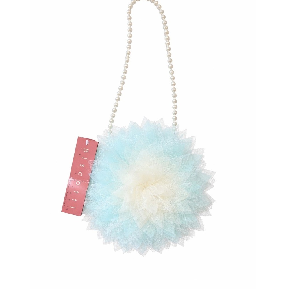 Biscotti Girls Super Cute Pastel Blue & Ivory‎ Flower Shaped Purse Pearl Straps